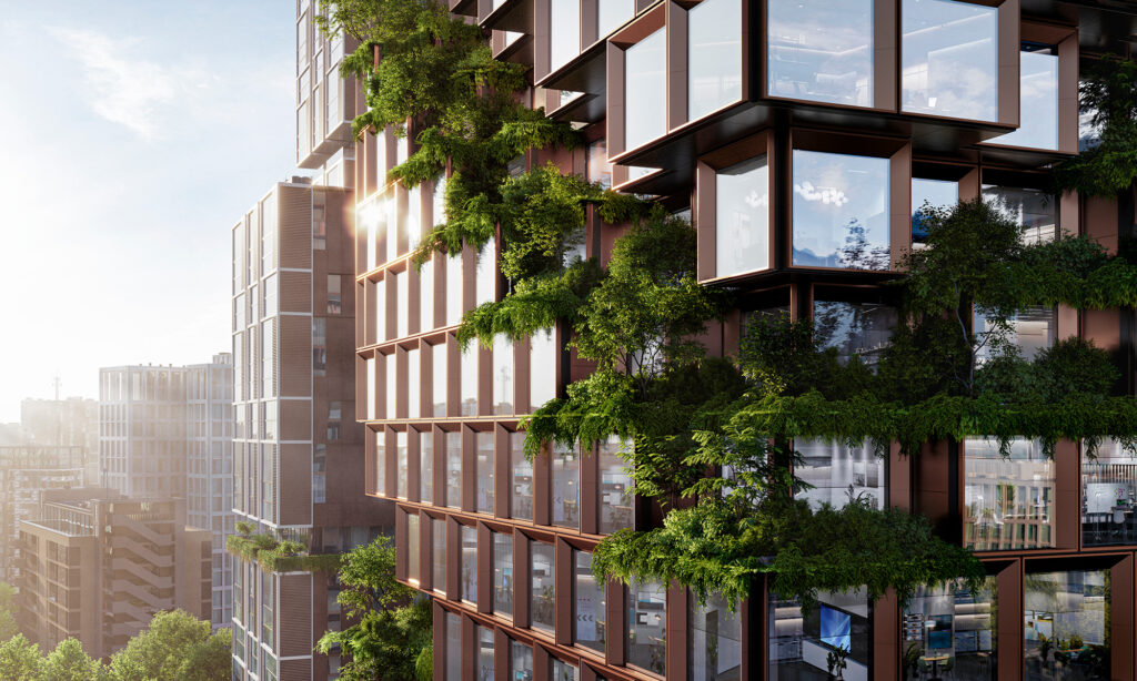Exterior 3D visualization of a skyscraper in Los Angeles