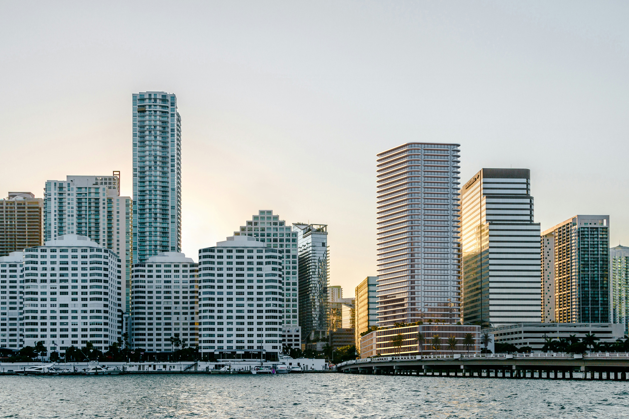 3D rendering Miami high-rise aerial sunset visualization