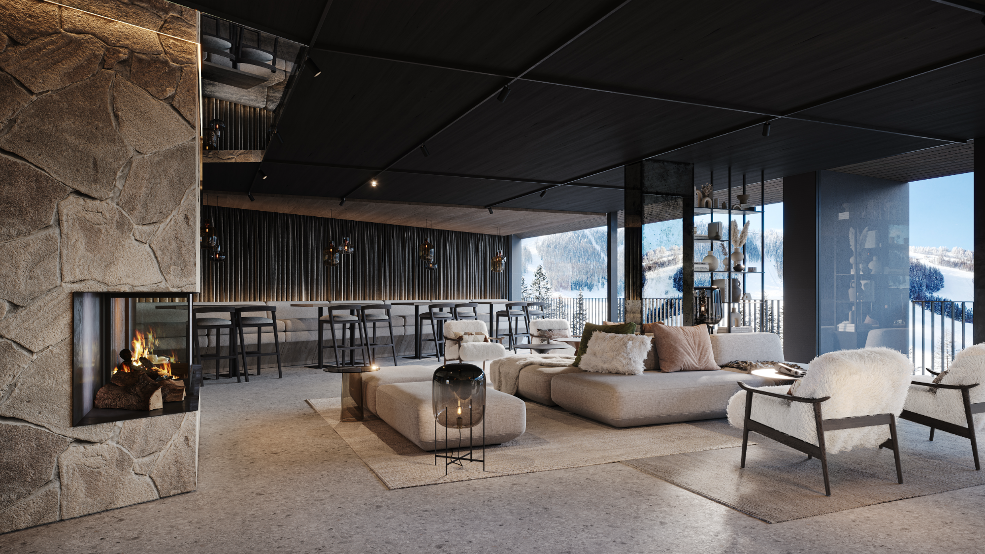 Luxury hotel lobby combining elegant furniture, premium finishes, and panoramic views for an exceptional guest experience.